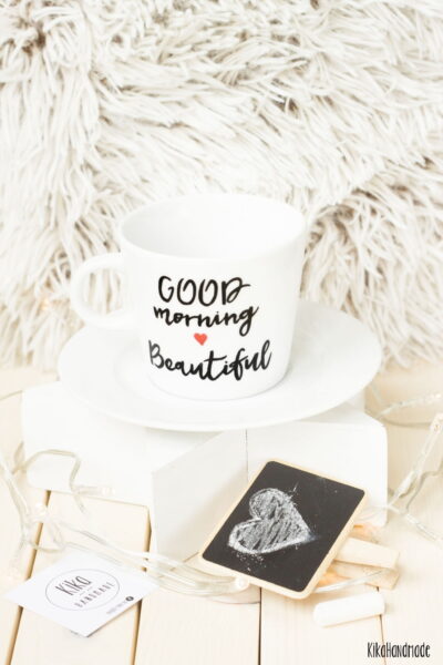 Filiżanka Good Morning Beautiful – ręcznie zdobiona porcelana Kika Handmade