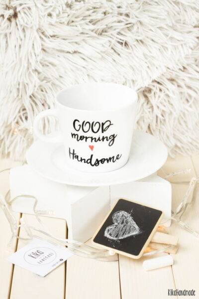 Filiżanka Good Morning Handsome – ręcznie zdobiona porcelana Kika Handmade