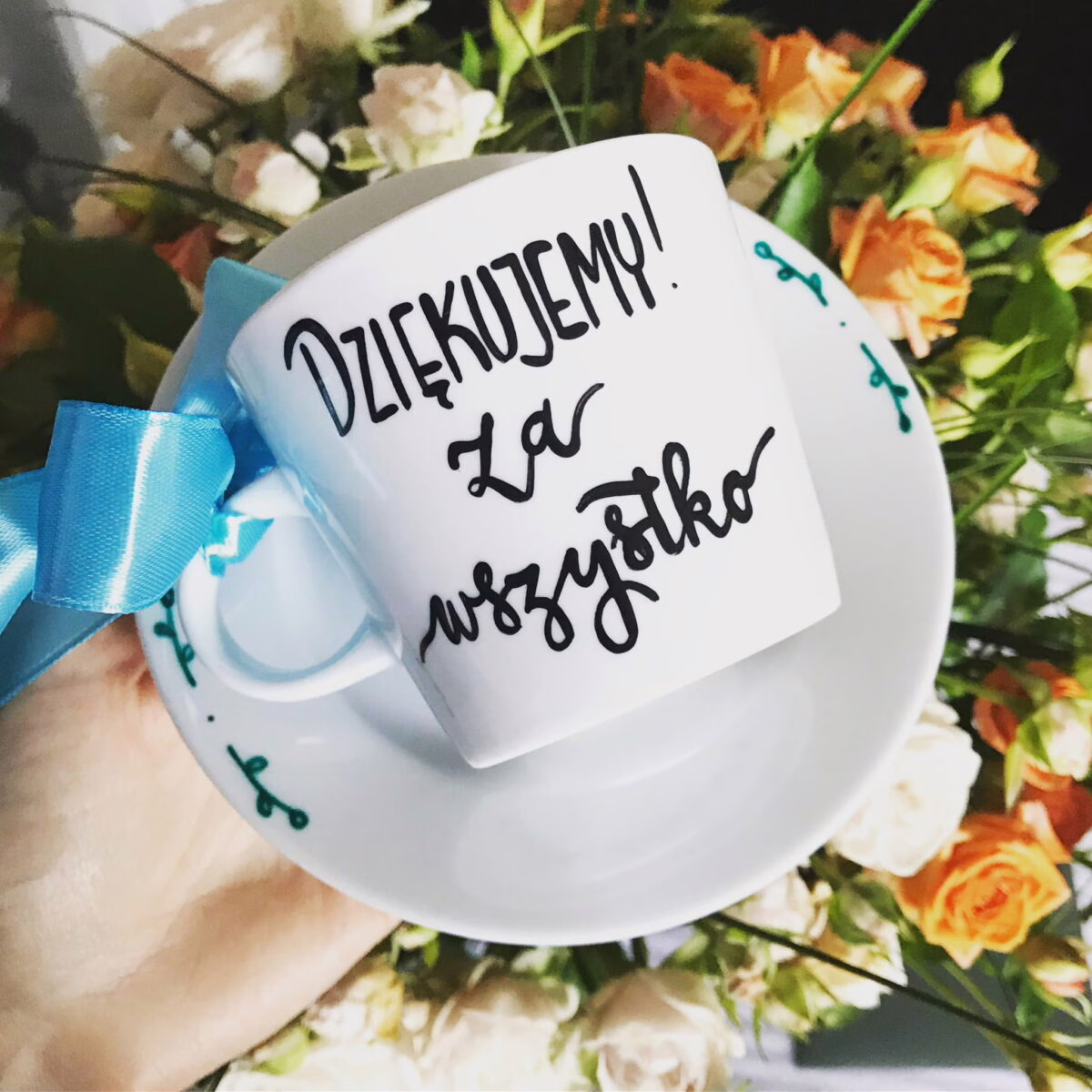 Filiżanka Dziękujemy za wszystko – ręcznie zdobiona porcelana Kika Handmade Filiżanka Dziękujemy za wszystko – ręcznie zdobiona porcelana Kika Handmade