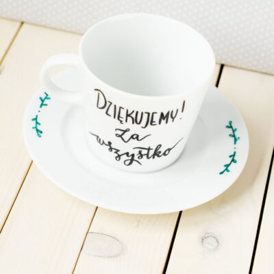 Filiżanka Dziękujemy za wszystko – ręcznie zdobiona porcelana Kika Handmade