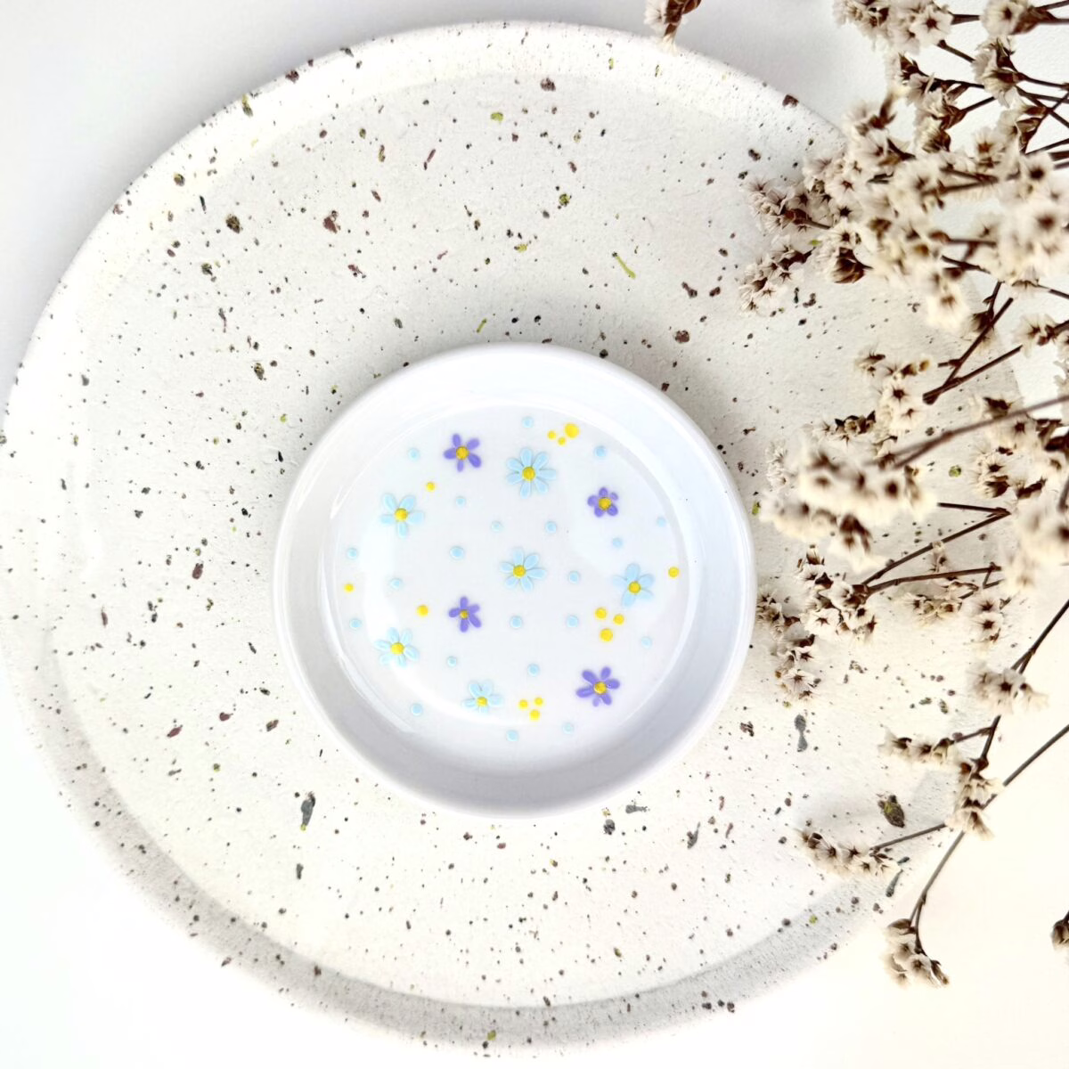 Spodek na torebkę herbaty, drobiazgi KWIATKI – ręcznie zdobiona porcelana Kika Handmade