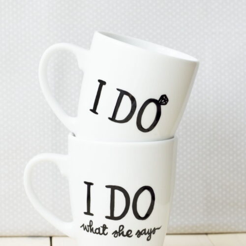 Zestaw kubków ślubnych I DO – ręcznie zdobiona porcelana Kika Handmade