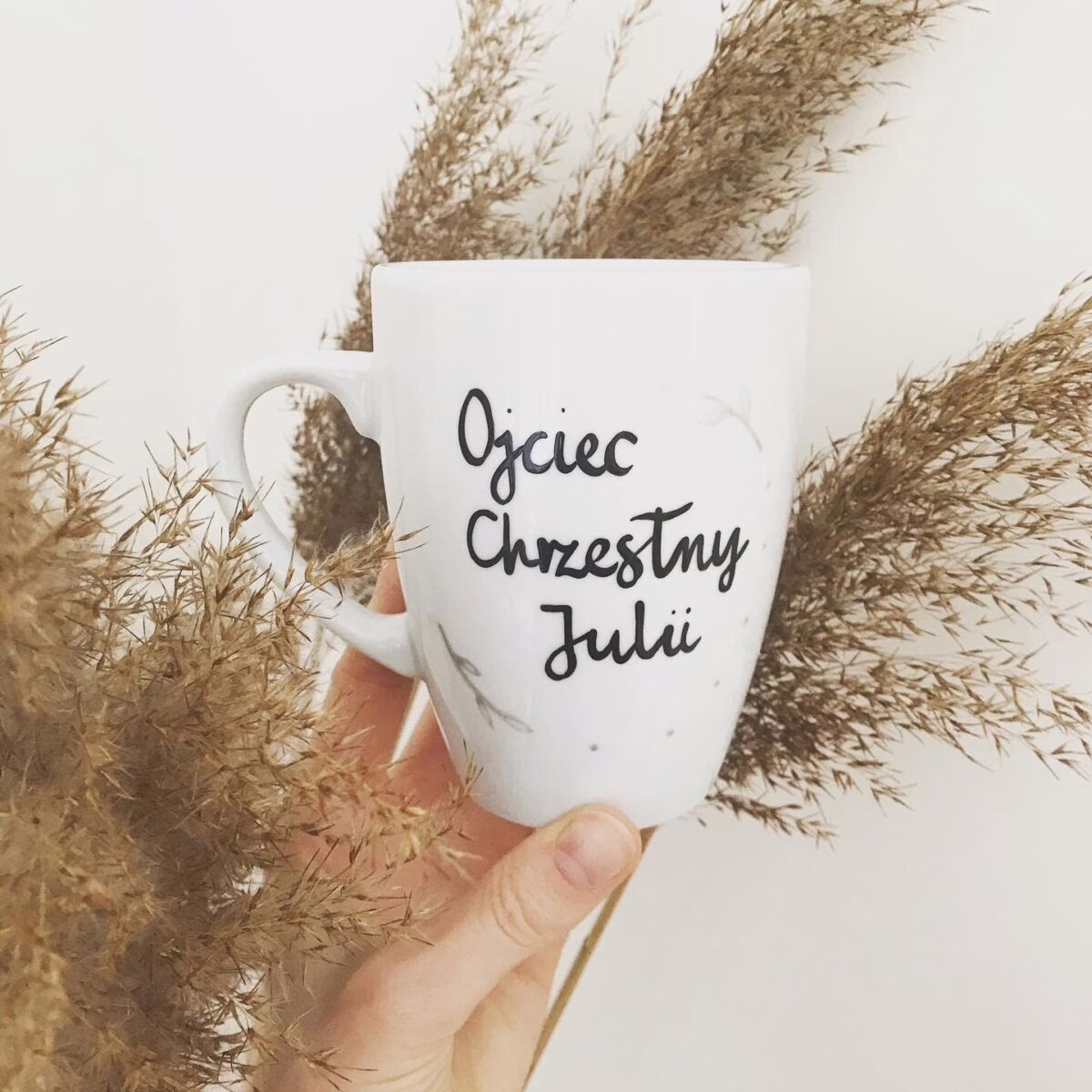 Zestaw kubków dla Rodziców Chrzestnych – ręcznie zdobiona porcelana Kika Handmade