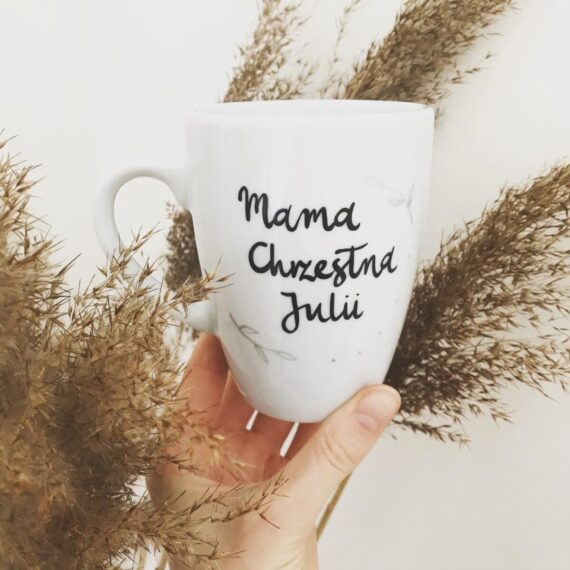 Zestaw kubków dla Rodziców Chrzestnych – ręcznie zdobiona porcelana Kika Handmade
