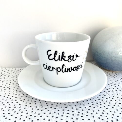 Filiżanka Eliksir cierpliwości – ręcznie zdobiona porcelana Kika Handmade