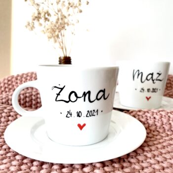 Zestaw filiżanek mąż i żona – ręcznie zdobiona porcelana Kika Handmade