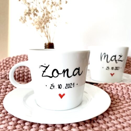 Zestaw filiżanek mąż i żona – ręcznie zdobiona porcelana Kika Handmade