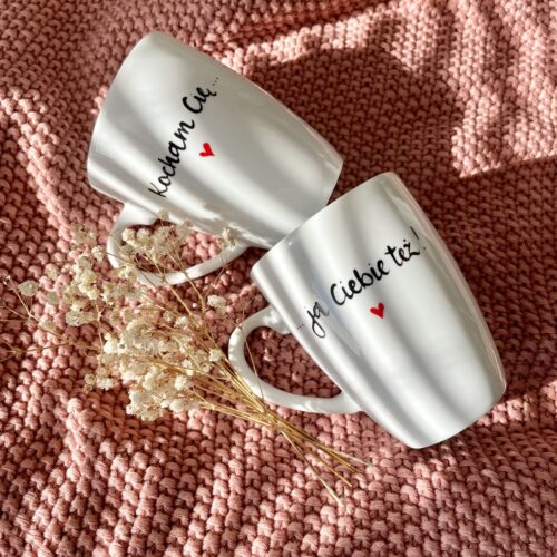 Zestaw kubków Kocham Cię … ja Ciebie też – ręcznie zdobiona porcelana Kika Handmade