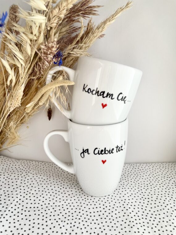 Zestaw kubków Kocham Cię … ja Ciebie też – ręcznie zdobiona porcelana Kika Handmade