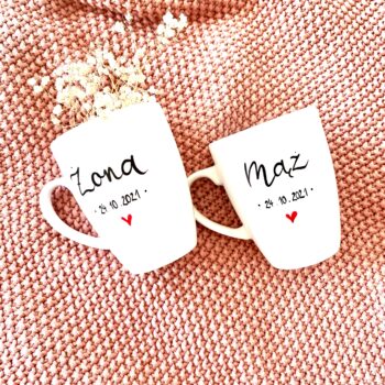 Zestaw kubków żona i mąż – ręcznie zdobiona porcelana Kika Handmade