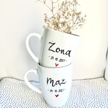Zestaw kubków żona i mąż – ręcznie zdobiona porcelana Kika Handmade