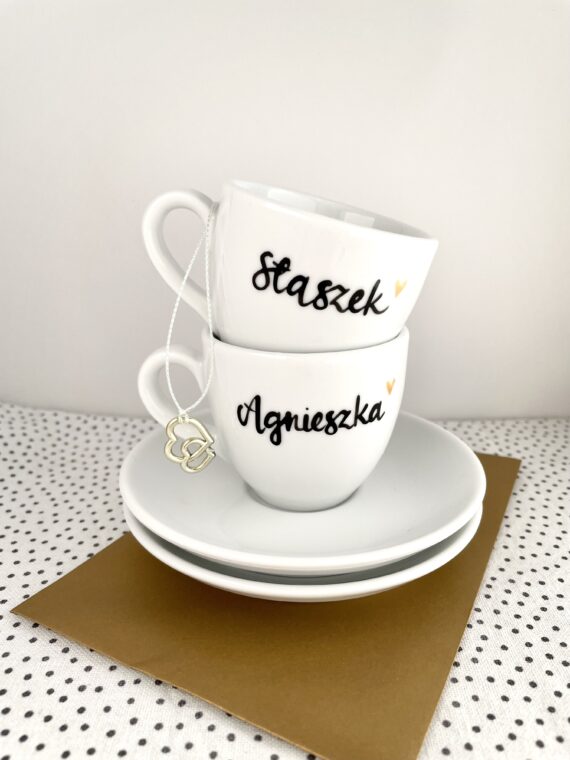 Zestaw filiżanek do espresso z imionami – ręcznie zdobiona porcelana Kika Handmade