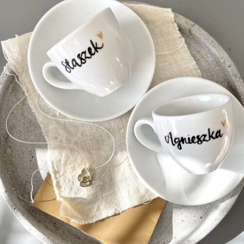 Zestaw filiżanek do espresso z imionami – ręcznie zdobiona porcelana Kika Handmade