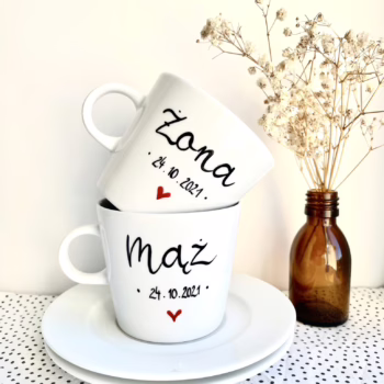 Zestaw filiżanek mąż i żona – ręcznie zdobiona porcelana Kika Handmade Zestaw filiżanek mąż i żona – ręcznie zdobiona porcelana Kika Handmade