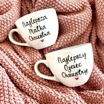 Zestaw kubków dla najlepszych Chrzestnych – ręcznie zdobiona porcelana Kika Handmade