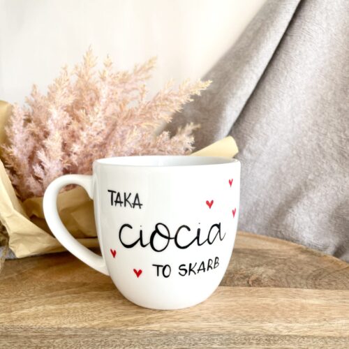 Kubek Ciocia to skarb 300 ml – ręcznie zdobiona porcelana Kika Handmade