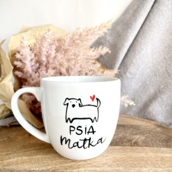 Kubek Psia Matka 300 ml – ręcznie zdobiona porcelana Kika Handmade