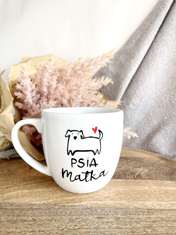 Kubek Psia Matka 300 ml – ręcznie zdobiona porcelana Kika Handmade