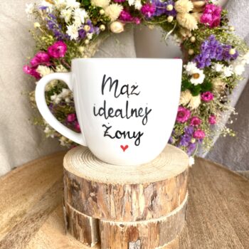 Kubek Mąż idealnej Żony 300 ml – ręcznie zdobiona porcelana Kika Handmade