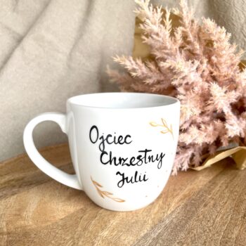 Zestaw kubków dla Rodziców Chrzestnych 300 ml – ręcznie zdobiona porcelana Kika Handmade