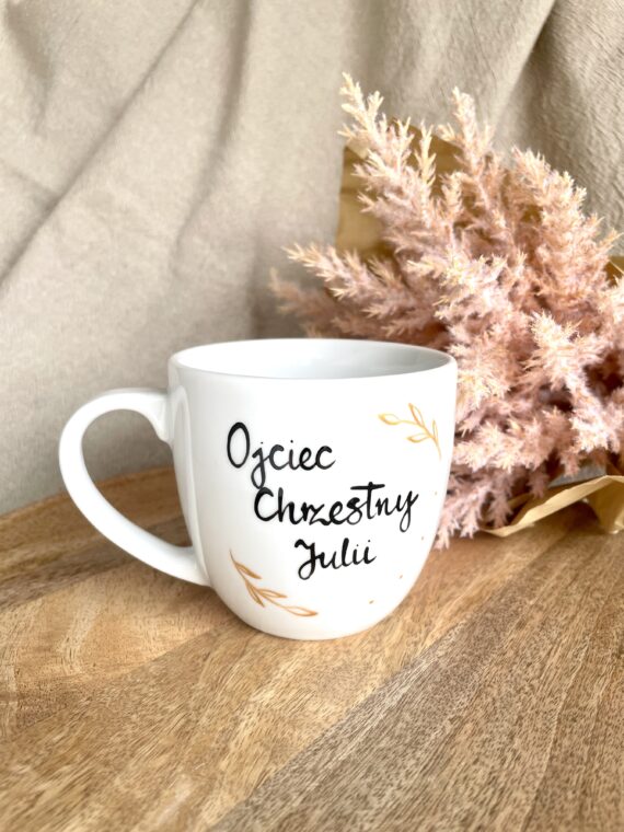 Kubek Ojciec Chrzestny 300 ml – ręcznie zdobiona porcelana Kika Handmade
