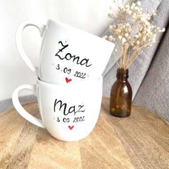 Zestaw kubków żona i mąż 300 ml – ręcznie zdobiona porcelana Kika Handmade