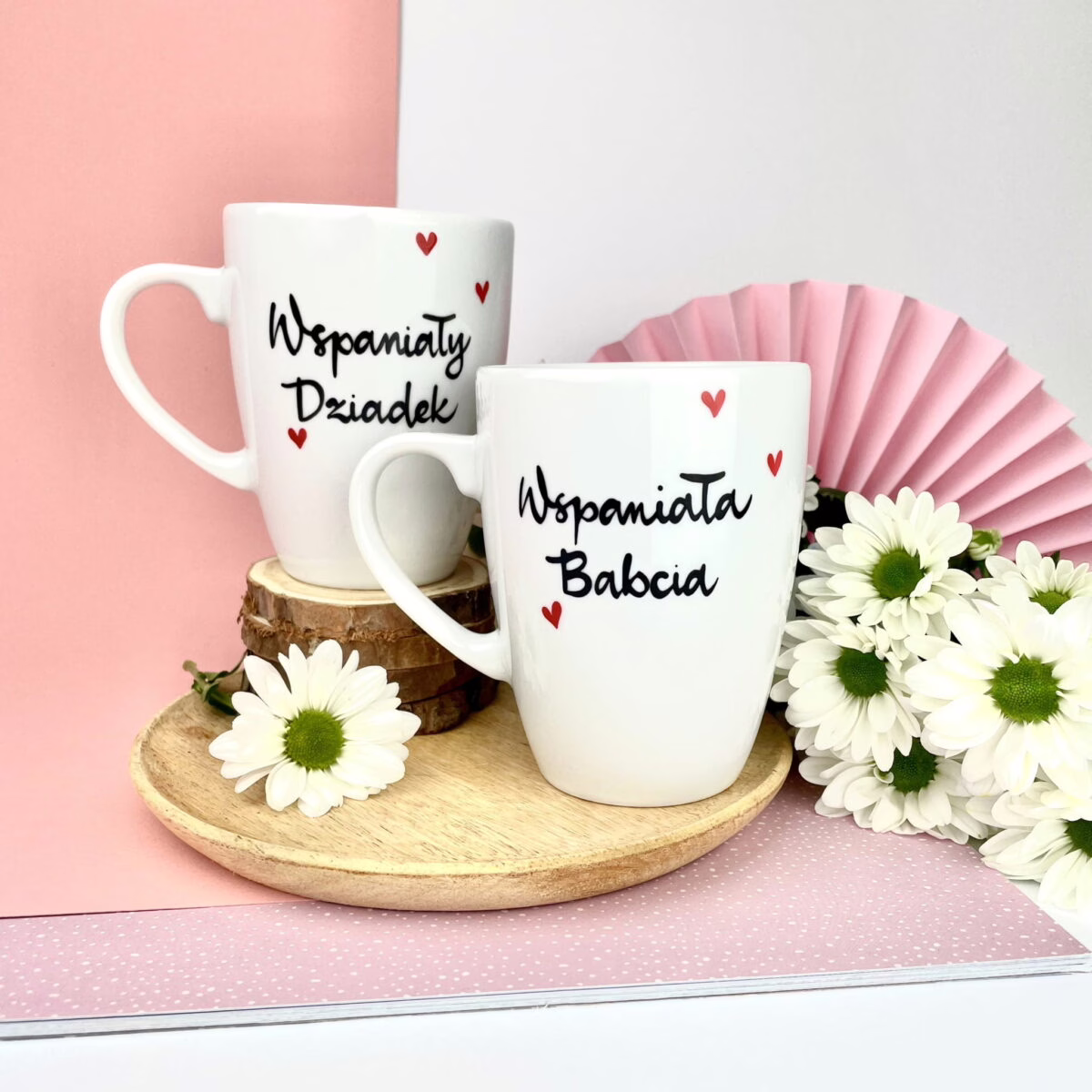 Zestaw kubków wspaniałych dziadków – ręcznie zdobiona porcelana Kika Handmade
