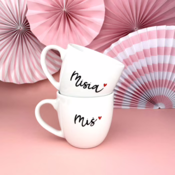 Zestaw kubków Misia i Miś 300ml – ręcznie zdobiona porcelana Kika Handmade