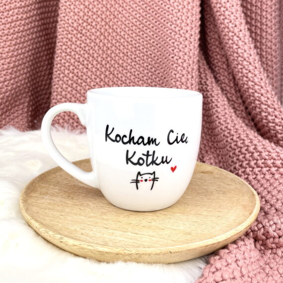 Kubek Kocham Cię kotku 300ml – ręcznie zdobiona porcelana Kika Handmade