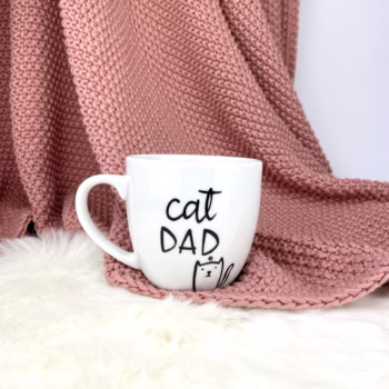 Kubek Cat Dad 300 ml – ręcznie zdobiona porcelana Kika Handmade