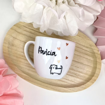 Kubek 300 ml – Pańcia – ręcznie zdobiona porcelana Kika Handmade