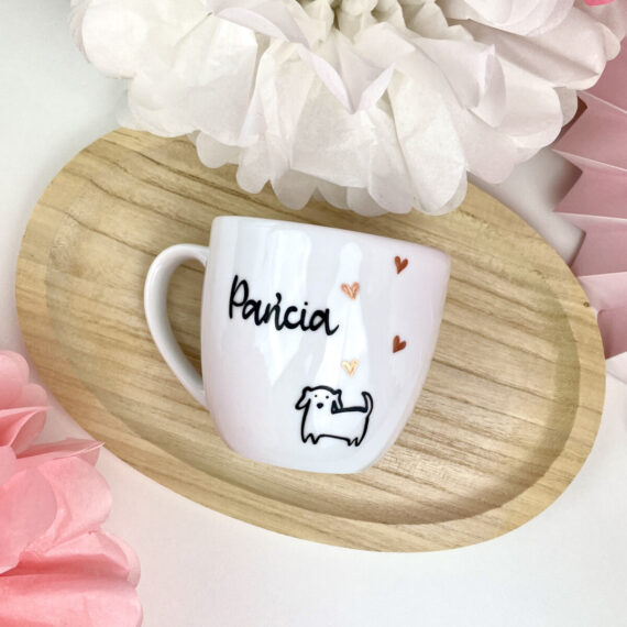Kubek 300 ml – Pańcia – ręcznie zdobiona porcelana Kika Handmade