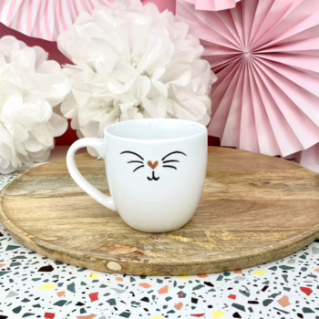 Kubek 300 ml – Koci pyszczek – ręcznie zdobiona porcelana Kika Handmade