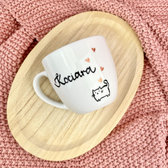 Kubek 300 ml – Kociara – ręcznie zdobiona porcelana Kika Handmade