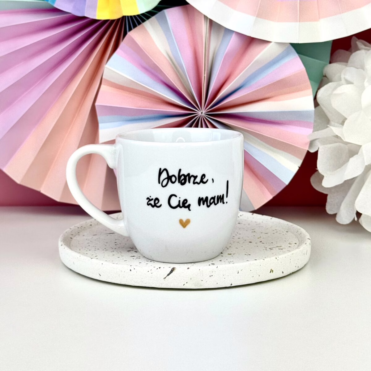Kubek Dobrze, że cię mam 300 ml – ręcznie zdobiona porcelana Kika Handmade