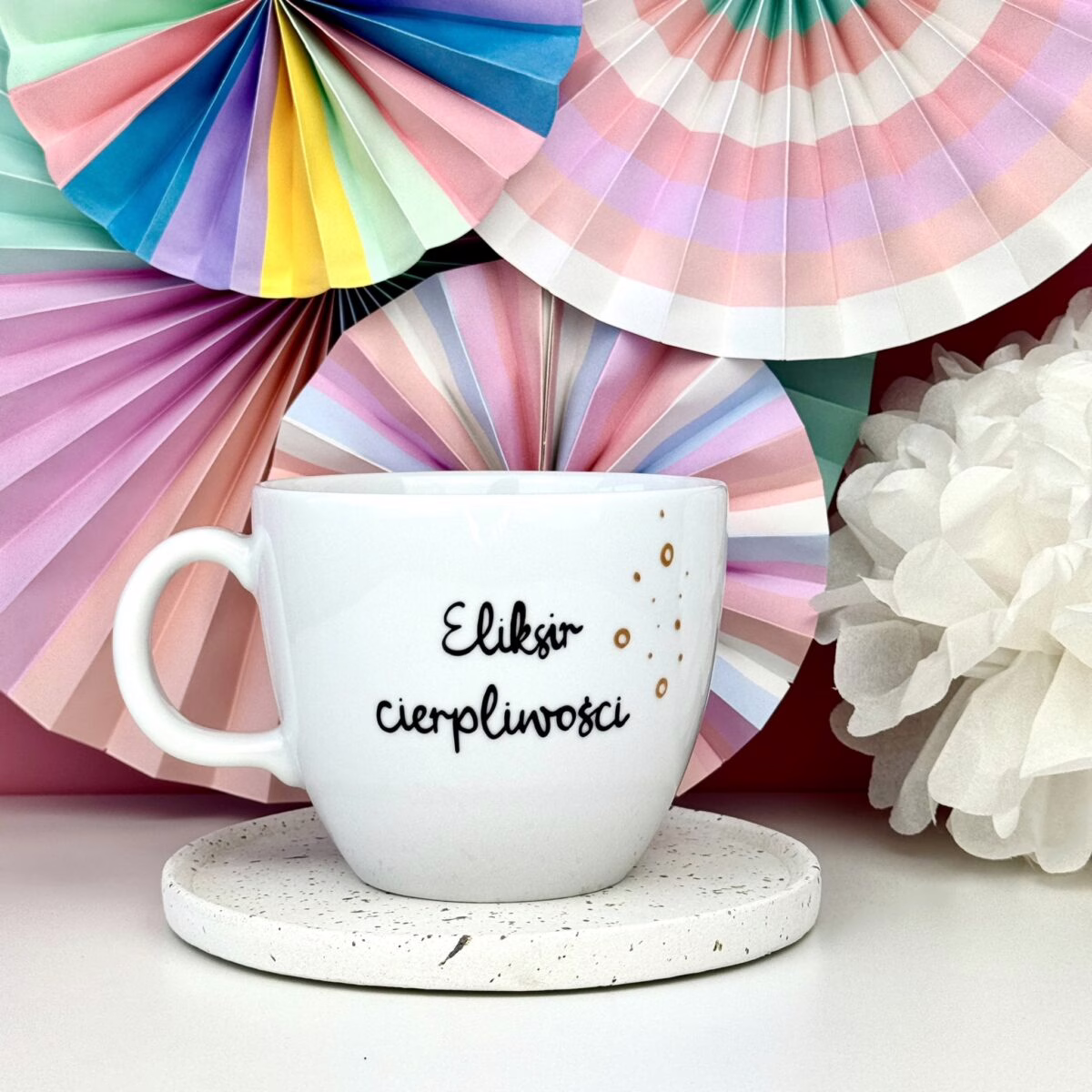 Kubek Eliksir cierpliwości 1L – ręcznie zdobiona porcelana Kika Handmade
