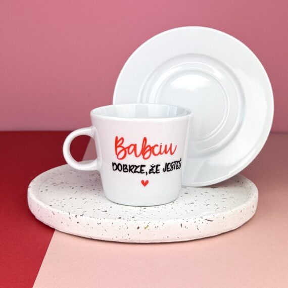 Zestaw filiżanek Babciu, Dziadku dobrze, że jesteś – ręcznie zdobiona porcelana Kika Handmade