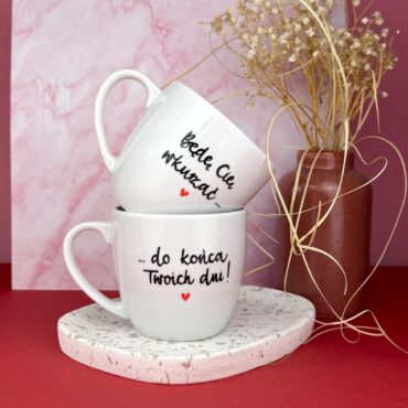 Zestaw kubków Będę Cię wkurzać do końca Twoich dni – ręcznie zdobiona porcelana Kika Handmade