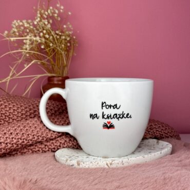 Kubek XXL z napisem Pora na książkę 1L – ręcznie zdobiona porcelana Kika Handmade