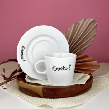 Filiżanka z napisem Kawki ? Zawsze ! 200 ml – ręcznie zdobiona porcelana Kika Handmade